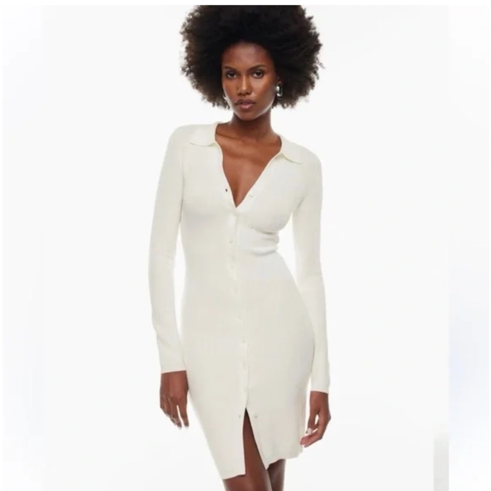 Wilfred Aritzia‎ Cove Ribbed Knit Long Sleeve Sweater Dress White Womens Sz M